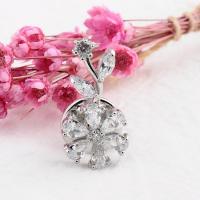 Cubic Zirconia Brooch Brass Flower micro pave cubic zirconia & for woman silver color nickel lead & cadmium free Sold By PC