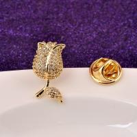 Cubic Zirconia Brooch Brass Rose micro pave cubic zirconia & for woman golden nickel lead & cadmium free Sold By PC