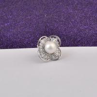 Plastic Pearl Brooch, Brass, with Plastic Pearl, Four Leaf Clover, micro pave cubic zirconia & for woman, silver color, nickel, lead & cadmium free, 17mm, Sold By PC