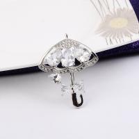 Cubic Zirconia Brooch, Brass, Umbrella, platinum color plated, Unisex & micro pave cubic zirconia, nickel, lead & cadmium free, 45x36mm, Sold By PC