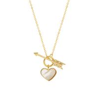 Zinc Alloy Jewelry Necklace with Shell Heart gold color plated fashion jewelry & for woman & with rhinestone mixed colors nickel lead & cadmium free Length Approx 38 cm Sold By PC