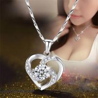 Brass Necklace, Heart, silver color plated, fashion jewelry & different styles for choice & for woman & with rhinestone & hollow, more colors for choice, nickel, lead & cadmium free, 15x15mm, Length:Approx 45 cm, Sold By PC
