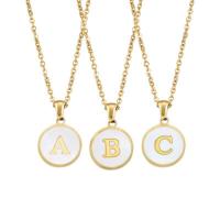 Stainless Steel Jewelry Necklace 304 Stainless Steel with Shell with 5cm extender chain Flat Round Vacuum Ion Plating fashion jewelry & letters are from A to Z & for woman Length Approx 38 cm Sold By PC