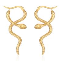 Mens acier inoxydable Hoop boucles d'oreilles, Acier inoxydable 304, serpent, bijoux de mode & pour femme, plus de couleurs à choisir, 19x43.70mm, Vendu par paire