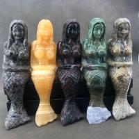 Fashion Decoration Natural Stone Mermaid Carved for home and office 170mm Sold By PC