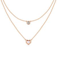 Cubic Zircon Micro Pave 925 Sterling Silver Necklace, with Shell, with 1.97inch extender chain, Heart, Plating champagne gold, Double Layer & fashion jewelry & micro pave cubic zirconia & for woman, nickel, lead & cadmium free, Length:Approx 17.71 Inch, Approx 14.96 Inch, Sold By PC