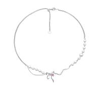 Cubic Zircon Micro Pave Brass Necklace with Shell Pearl with 2.75inch extender chain Bowknot fashion jewelry & micro pave cubic zirconia & for woman nickel lead & cadmium free Length Approx 15.74 Inch Sold By PC