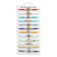 Evil Eye Jewelry Bracelet, Knot Cord, with Crystal & Tibetan Style, gold color plated, 12 pieces & fashion jewelry & adjustable & enamel & with rhinestone, mixed colors, Length:Approx 9-30 cm, Sold By Set