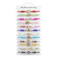 Evil Eye Jewelry Bracelet Knot Cord with Crystal & Zinc Alloy gold color plated 12 pieces & fashion jewelry & adjustable & enamel & with rhinestone mixed colors Length Approx 10-27 cm Sold By Set