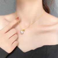 304 Stainless Steel Necklace with Plastic Pearl Round Vacuum Ion Plating fashion jewelry & for woman & with rhinestone Length Approx 45 cm Sold By PC