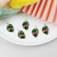 Tibetan Style Enamel Pendants, Ladybug, gold color plated, DIY, green, 22x14mm, Sold By PC