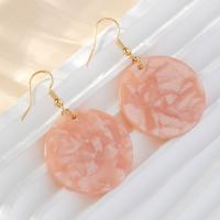 Tibetan Style Drop Earrings, Acetate, with Tibetan Style, Round, polished, for woman, pink, nickel, lead & cadmium free, 30x48mm, Sold By Pair