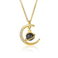 Cubic Zircon Micro Pave 925 Sterling Silver Necklace, with Lampwork, with 5CM extender chain, Moon, plated, micro pave cubic zirconia & for woman, more colors for choice, Length:Approx 40 cm, Sold By PC