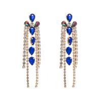 Fashion Fringe Earrings, Tibetan Style, with Glass Rhinestone, plated, for woman & with rhinestone, more colors for choice, Sold By Pair