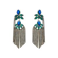 Fashion Fringe Earrings, Tibetan Style, with Glass Rhinestone, plated, for woman & with rhinestone, more colors for choice, Sold By Pair