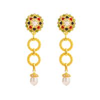 Titanium Steel  Earring with Plastic Pearl plated & for woman & with rhinestone golden Sold By Pair