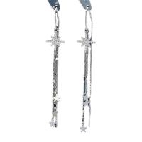 925 Sterling Silver Drop &  Dangle Earrings, plated, micro pave cubic zirconia & for woman, platinum color, 75x11mm, Sold By Pair