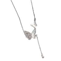 Cubic Zircon Micro Pave 925 Sterling Silver Necklace, with White Shell, with 5CM extender chain, Butterfly, plated, micro pave cubic zirconia & for woman, platinum color, Length:Approx 40 cm, Sold By PC
