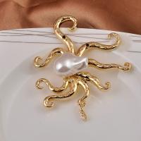 Zinc Alloy Brooches with Plastic Pearl Octopus plated for woman nickel lead & cadmium free 60mm Sold By PC