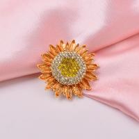 Zinc Alloy Brooches Sunflower for woman & with rhinestone nickel lead & cadmium free 40mm Sold By PC