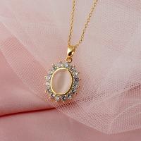 Cubic Zircon Micro Pave Brass Necklace with Cats Eye with 5cm extender chain 18K gold plated fashion jewelry & micro pave cubic zirconia & for woman golden nickel lead & cadmium free pendant size Length Approx 45 cm Sold By PC