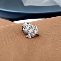 Cubic Zirconia Brooch, Brass, Leaf, micro pave cubic zirconia & for woman, white, nickel, lead & cadmium free, 20x15mm, Sold By PC