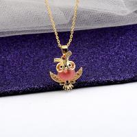 Cubic Zircon Micro Pave Brass Necklace with Cats Eye with 5cm extender chain Owl 18K gold plated fashion jewelry & micro pave cubic zirconia & for woman nickel lead & cadmium free pendant size Length Approx 45 cm Sold By PC