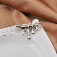 Tibetan Style Brooches, with Plastic Pearl, platinum color plated, for woman, nickel, lead & cadmium free, 30x38mm, Sold By PC