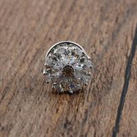 Cubic Zirconia Brooch Brass Flower micro pave cubic zirconia & for woman white nickel lead & cadmium free 13mm Sold By PC