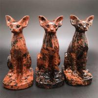 Fashion Decoration Red Obsidian Cat Carved for home and office mixed colors 75mm Sold By PC