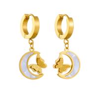 Titanium Steel  Earring, with Shell, plated, fashion jewelry & for woman, golden, 30mm, Sold By Pair