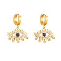 Boucles d'oreilles Mal Eye, Acier titane, bijoux de mode & pour femme & avec strass, doré, 30x25mm, Vendu par paire