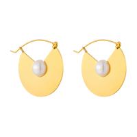 Titanium Steel  Earring with Plastic Pearl plated fashion jewelry & for woman golden 30mm Sold By Pair