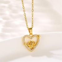 Titanium Steel Necklace, with 1.97inch extender chain, Heart, plated, fashion jewelry & micro pave cubic zirconia & for woman, golden, Sold Per Approx 15.75 Inch Strand