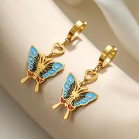 Titanium Steel  Earring Butterfly plated fashion jewelry & enamel Sold By Pair