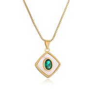 Cubic Zircon Micro Pave Brass Necklace, with Shell, with 5cm extender chain, Rhombus, plated, fashion jewelry & micro pave cubic zirconia, more colors for choice, nickel, lead & cadmium free, 16x23mm, Length:45 cm, Sold By PC