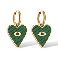 Evil Eye Earrings Titanium Steel Heart plated fashion jewelry & micro pave cubic zirconia Sold By Pair