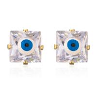 Evil Eye Earrings Brass Square plated fashion jewelry & micro pave cubic zirconia nickel lead & cadmium free Sold By Pair