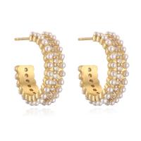 Cubic Zirconia Micro Pave Brass Earring with Plastic Pearl plated fashion jewelry & micro pave cubic zirconia nickel lead & cadmium free Sold By Pair