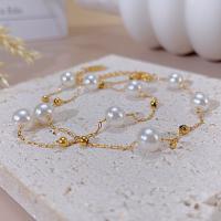 Stainless Steel Jewelry Necklace, 304 Stainless Steel, with Plastic Pearl, with 65mm extender chain, plated, fashion jewelry & for woman, gold, nickel, lead & cadmium free, Length:Approx 410 mm, Sold By PC