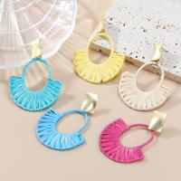 Tibetan Style Stud Earring, with Rafidah Grass, Fan, handmade, fashion jewelry & for woman, more colors for choice, nickel, lead & cadmium free, 66x51mm, Sold By Pair