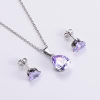 Cubic Zirconia Stainless Steel Jewelry Sets, Stud Earring & necklace, 316L Stainless Steel, plated, micro pave cubic zirconia & for woman, more colors for choice, Length:Approx 45 cm, Sold By Set