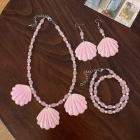 Tibetan Style Jewelry Sets, with Acrylic, fashion jewelry & for woman, pink, nickel, lead & cadmium free, Length:Approx 36 cm, Approx 37 cm, Sold By PC