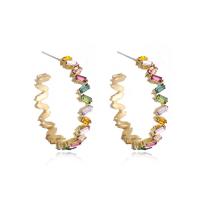 Tibetan Style Stud Earring, Letter C, gold color plated, fashion jewelry & for woman & with rhinestone, more colors for choice, nickel, lead & cadmium free, 33x33mm, Sold By Pair