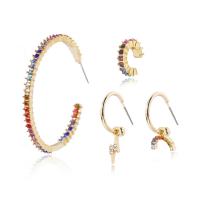 Zinklegierung Ohrringe, goldfarben plattiert, 4 Stück & Modeschmuck & für Frau & mit Strass, frei von Nickel, Blei & Kadmium, verkauft von setzen