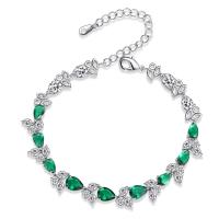 Brass Bracelet & Bangle, with Cubic Zirconia, with 5cm extender chain, silver color plated, fashion jewelry & for woman, green, nickel, lead & cadmium free, Length:Approx 17 cm, Sold By PC