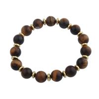 Natural Tiger Eye Bracelets with 304 Stainless Steel fashion jewelry & Unisex 10.50mm Sold Per Approx 9.84 Inch Strand