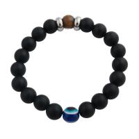 Evil Eye Jewelry Bracelet Black Agate with 304 Stainless Steel fashion jewelry & Unisex 10mm Sold Per Approx 8.27 Inch Strand