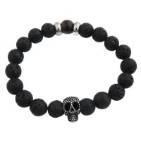 Gemstone Bracelets Lava with 304 Stainless Steel Skull fashion jewelry & Unisex 16mm Sold Per Approx 8.66 Inch Strand