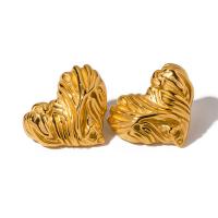 Stainless Steel Stud Earrings, 304 Stainless Steel, Heart, 18K gold plated, fashion jewelry & for woman, golden, 33.40x27.70mm, Sold By Pair